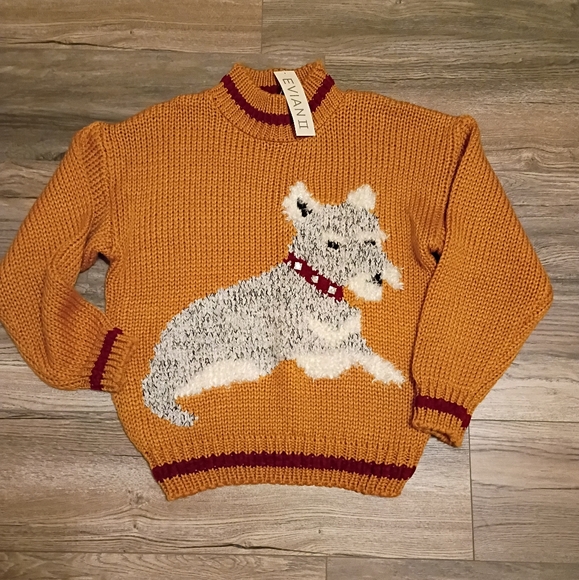 Evian Il Sweaters - 90s Vintage Evian II Schnauzer Dog Hand Knit Sweater Size Medium New Old Stock